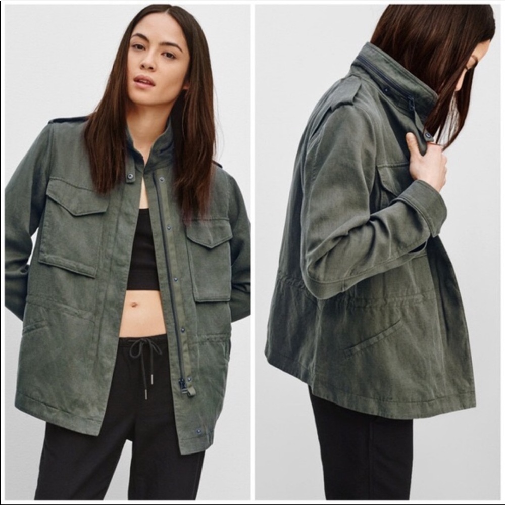 Aritzia Community Bellum Linen Blend Cargo Green Utility Jacket Babaton Wilfred